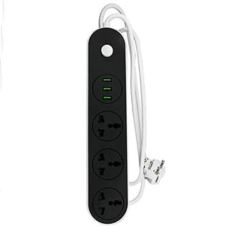 Plantex ABS Power Strip with 3 Socket and 3 USB Ports Universal Spike Guard with Extension Board, Black and Grey