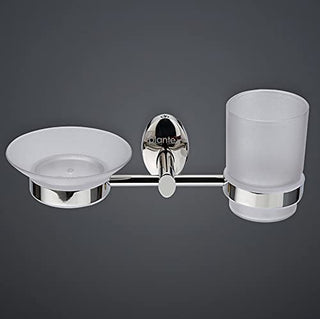 Plantex 304 Stainless Steel Oreva Silver 2 in 1 Soap and Brush Holder Stand/Wall Mounted Soap Holder/Bathroom Accessories - (Chrome)