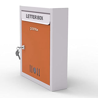 Plantex Wall Mount A4 Size Letter Box - Mail Box/Letter Box for Home gate with Key Lock (Orange & Ivory)