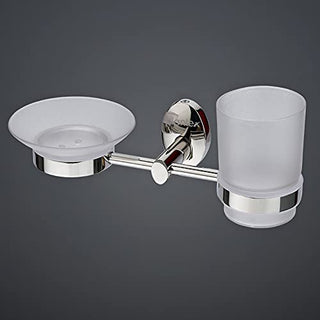 Plantex 304 Stainless Steel Oreva Silver 2 in 1 Soap and Brush Holder Stand/Wall Mounted Soap Holder/Bathroom Accessories - (Chrome)