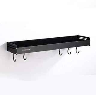 Plantex Multipurpose Aluminium Bathroom Shelf with Movable Hooks/Kitchen Shelf- Wall Mount (Black, Powder Coated)