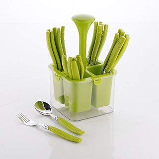 Plantex Oppo Cutlery Set with Storage Box/Spoon Set/Spoon Stand for Kitchen and Dining (24 Pieces - Green)