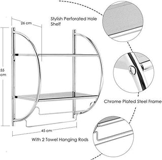 Plantex Stainless Steel Wall Mount 2 Tier Bathroom Shelf/Double Towel Rack for Bathroom/Towel Stand/Bathroom Accessories (Chrome-Silver)