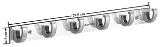 Plantex Aluminum Over The Door Hook Hanger/Hook Rail with 6 Hooks for Walls of Bathroom/Kitchen - Hook Rail for Bathroom - Pack of 2 (6 Pin, Chrome)