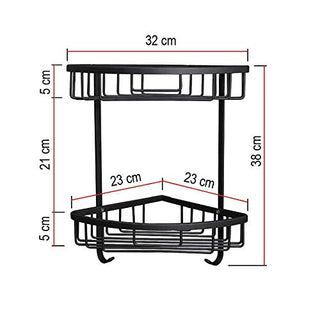 Plantex Stainless Steel 2-Tier Bathroom Corner/Storage Shelves for Bathroom and Kitchen - Black