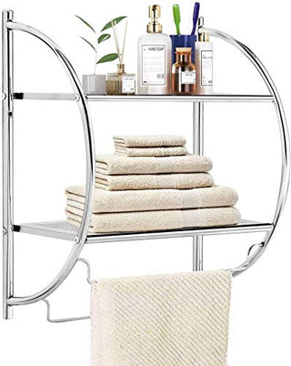 Plantex Stainless Steel Wall Mount 2 Tier Bathroom Shelf/Double Towel Rack for Bathroom/Towel Stand/Bathroom Accessories (Chrome-Silver)