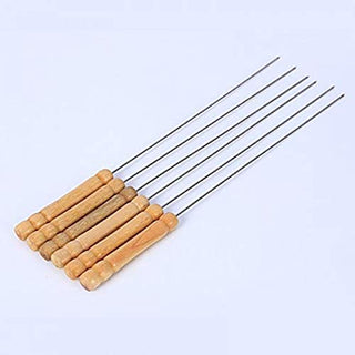 Plantex Barbecue Skewers Barbecue String with Wooden Handle BBQ Stick Needles Outdoor Camping Outings Cooking Tools - 10 Pcs