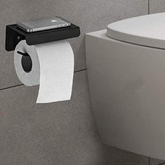 Plantex Platinum 304 Grade Stainless Steel Toilet Paper Holder with Mobile Phone Stand/Tissue roll holder self adhesive - Bathroom Accessories (Matt Black)