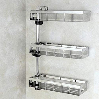 Plantex Stainless Steel Three-Layer Rotating Square Frame Rotating Bathroom Storage Rack/Shelf Bathroom Accessories - (Silver)