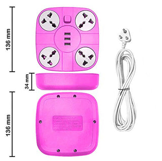 Plantex Power Strip with 4 Socket and 3 USB Ports Universal Spike Guard with Light/Extention Board - Multicolor