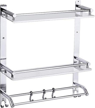 Plantex Bathroom Rack Stainless Steel - Multipurpose 3 Tier Bathroom Shelf with Towel Holder and Hooks