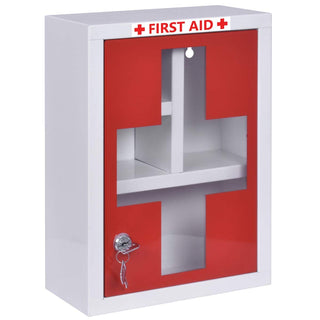 Plantex Platinum (Metal) Big Size Multi Compartments Emergency First Aid Box for Home/Medicine Box/Emergency Medical Box/First Aid Kit Box/School-Office use with Key Lock - (Red & White) - Wall Mount