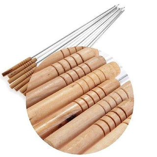 Plantex Barbecue Skewers 12 PCS Barbecue String with Wooden Handle BBQ Stick Needles Outdoor Camping Outings Cooking Tools