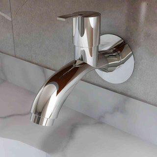 Plantex Pure Brass AQ-1401 Bib Cock Water Tap with Brass Wall Flange and Teflon Tape for Bathroom-7 Year Warranty (Mirror Chrome Finish)