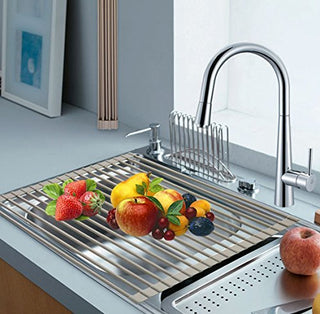 Plantex Stainless Steel Role up Kitchen Sink Fruit and Vegetable Drying Drain Rack / Folding Sink Drying Rack