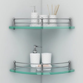 Plantex Premium Transparent Glass Corner Shelf for Bathroom/Wall Shelf/Storage Shelf (9 x 9 Inches - Pack of 2)