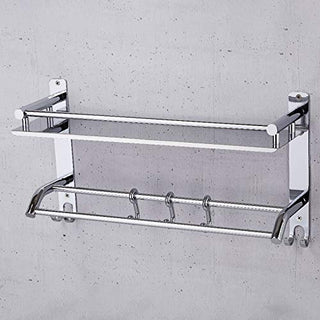 Plantex Elegant-Plus Stainless Steel Polished Wall-Mount Multipurpose 2 Tier Bathroom Shelf with Towel Holder (Chrome Finish)