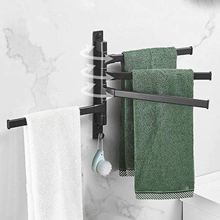 Plantex Aluminium 4-Arm Bathroom Swing Towel Hanger/Towel Holder for Bathroom/Towel Stand/Bathroom Accessories(Premium-Black)