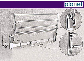 Planet Platinum Stainless Steel Folding Towel Rack for Bathroom (2 Feet Long) Towel Stand/Towel Hanger/Towel Holder/Bathroom Accessories for Home - Pack of (3)