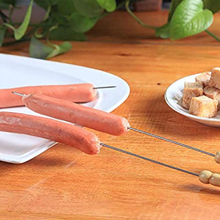 Plantex Barbecue Skewers Barbecue String with Wooden Handle BBQ Stick Needles Outdoor Camping Outings Cooking Tools - 10 Pcs