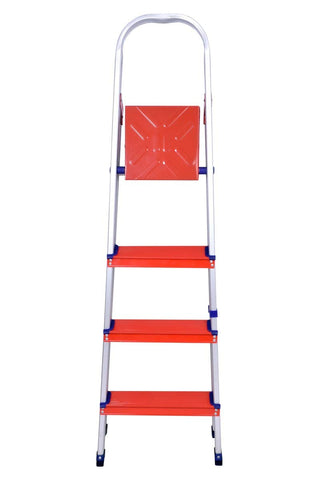 Plantex Classic 4 Step Foldable Aluminium Ladder for Home Use/Step Ladder (Orange & Silver)