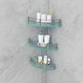 Plantex Bathroom Shelf/Bathroom Corner Organizer Shelf/Transparent Glass Corner Shelf for Living Room (9x9 Inches - Pack of 3)