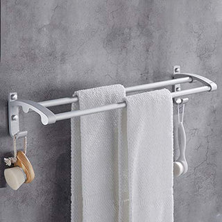 Plantex Space Aluminum Towel Holder/Rod/Hanger/Stand with Side Hooks for Bathroom & Kitchen - Bathroom/Kitchen Accessories (24 Inch-Silver)