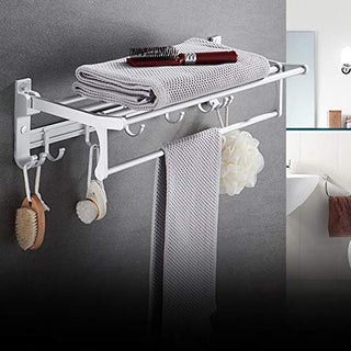 Plantex Space Aluminum & Foldable Towel Rack/Towel Stand/Hanger/Bathroom Accessories (24 Inches) - Silver