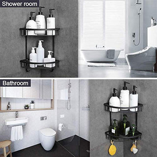 Plantex Stainless Steel 2-Tier Bathroom Corner/Storage Shelves for Bathroom and Kitchen - Black