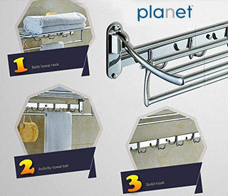 Planet Stainless Steel Folding Towel Rack with Bathroom Shelf/Perfume Rack/Bathroom Accessories - Chrome