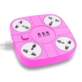 Plantex Power Strip with 4 Socket and 3 USB Ports Universal Spike Guard with Light/Extention Board - Multicolor