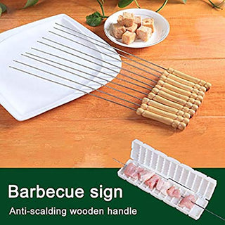 Plantex Barbecue Skewers Barbecue String with Wooden Handle BBQ Stick Needles Outdoor Camping Outings Cooking Tools - 10 Pcs