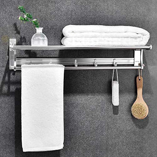 Plantex Space Aluminum & Foldable Towel Rack/Towel Stand/Hanger/Bathroom Accessories (24 Inches) - Silver