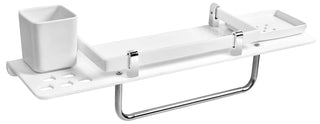 Plantex 5mm Acrylic and ABS Plastic 4 in 1 Multipurpose Bathroom Shelf/Rack/Towel Hanger/Tumbler Holder/Soap Dish/Holder-Bathroom Accessories (18 x 5 Inches) - Pack of 1