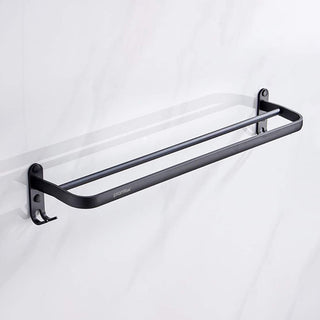 Plantex Space Aluminium Towel Rod/Towel Hanger with Hooks for Bathroom/Towel Holder/Stand/Bathroom Accessories - 24 Inch (Black)