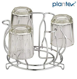 Plantex Stainless Steel Glass Stand/Mug Holder/Glass Holder for Kitchen/Dining Table (Chrome)