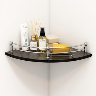 Plantex Rich Black Glass Corner Shelf for Bathroom/Wall Shelf/Storage Shelf (9x9 Inches-Pack of 3)