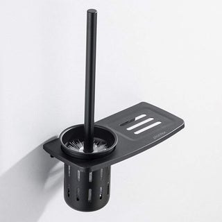 Plantex Wall Mount Aluminum 2in1 Toilet Brush Holder with Bathroom Shelf (Black)