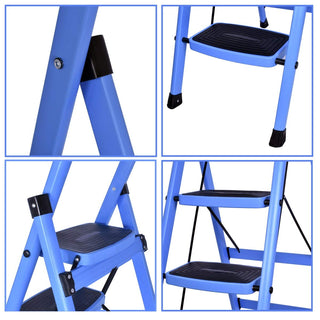 Plantex Premium Steel Folding Step Alloy Steel Ladder for Home - Wide Anti Skid Steps (Blue & Black) (6 Step)