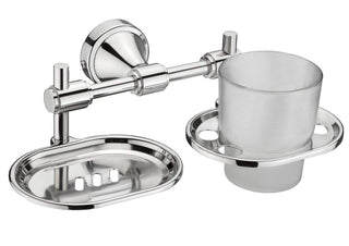 Plantex 304 Grade Stainless Steel 2in1 Soap Dish with Tumbler Holder/Soap Stand/Tooth Brush Holder/Bathroom Accessories - Niko (Chrome)