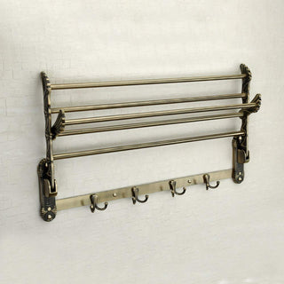 Plantex Antique Folding Towel Rack for Bathroom/Folding Towel Stand/Hanger/Bathroom Accessories (24 Inch-Brass Finish)