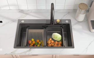 Plantex modular sink/basin for kitchen/stainless steel kitchen sink/Integrated Waterfall and Pull-down Faucet/Fully Equipped Sink for Kitchen - Nano Black Finish (30 x 18 Inch)