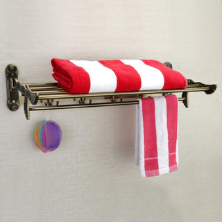 Plantex Antique Folding Towel Rack for Bathroom/Folding Towel Stand/Hanger/Bathroom Accessories (24 Inch-Brass Finish)