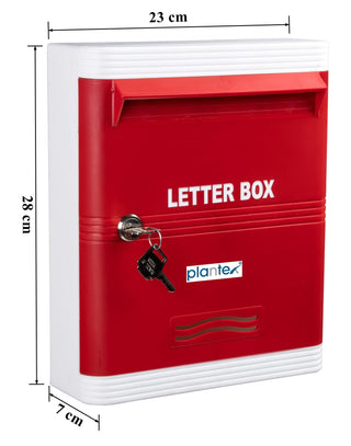 Plantex Durable Plastic Letter Box - Mail Box/Suggestion Box/Complaint Box/Mail Box/Letter Box for Home gate with Key Lock - (Red & White), Wall Mounted