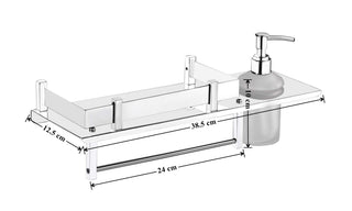 Plantex Stainless Steel 3in1 Multipurpose Bathroom Rack/Shelf with soap Dispenser and Towel Holder - Bathroom Accessories (15x6 Inches), Silver, Set of 1