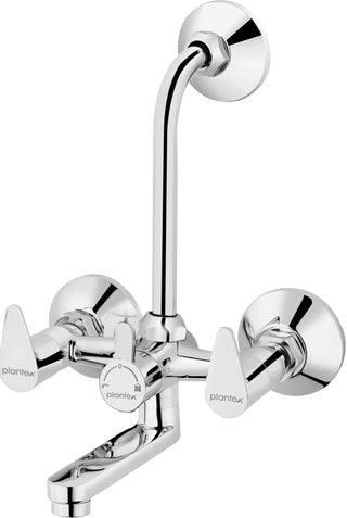 Plantex Pure Brass PAC-1818 2-In-1 Wall Mixer With Bend For Arrangement Of Overhead Shower For Bathroom/Hot & Cold Water Tap With Brass Wall Flange & Teflon Tape - Wall Mount (Mirror-Chrome Finish)