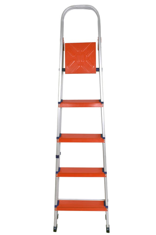 Plantex Classic 5 Step Foldable Aluminium Ladder/Step Ladder for Home Use (Orange & Silver)