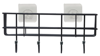 Plantex GI Steel Self-Adhesive Multipurpose Bathroom Shelf with Hooks/Towel Holder/Rack/Bathroom Accessories-Wall Mount - Pack of 1 (Black,Powder Coated)