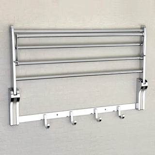 Plantex Stainless Steel Folding Towel Rack for Bathroom/Towel Stand/Hanger/Bathroom Accessories (24 Inch-Dual Tone Silver)