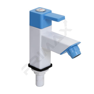 Plantex PTMT ES-113 Single Lever Pillar Tap for Wash basin with Plastic Wall Flange/Bathroom Water Tap (Blue & White)